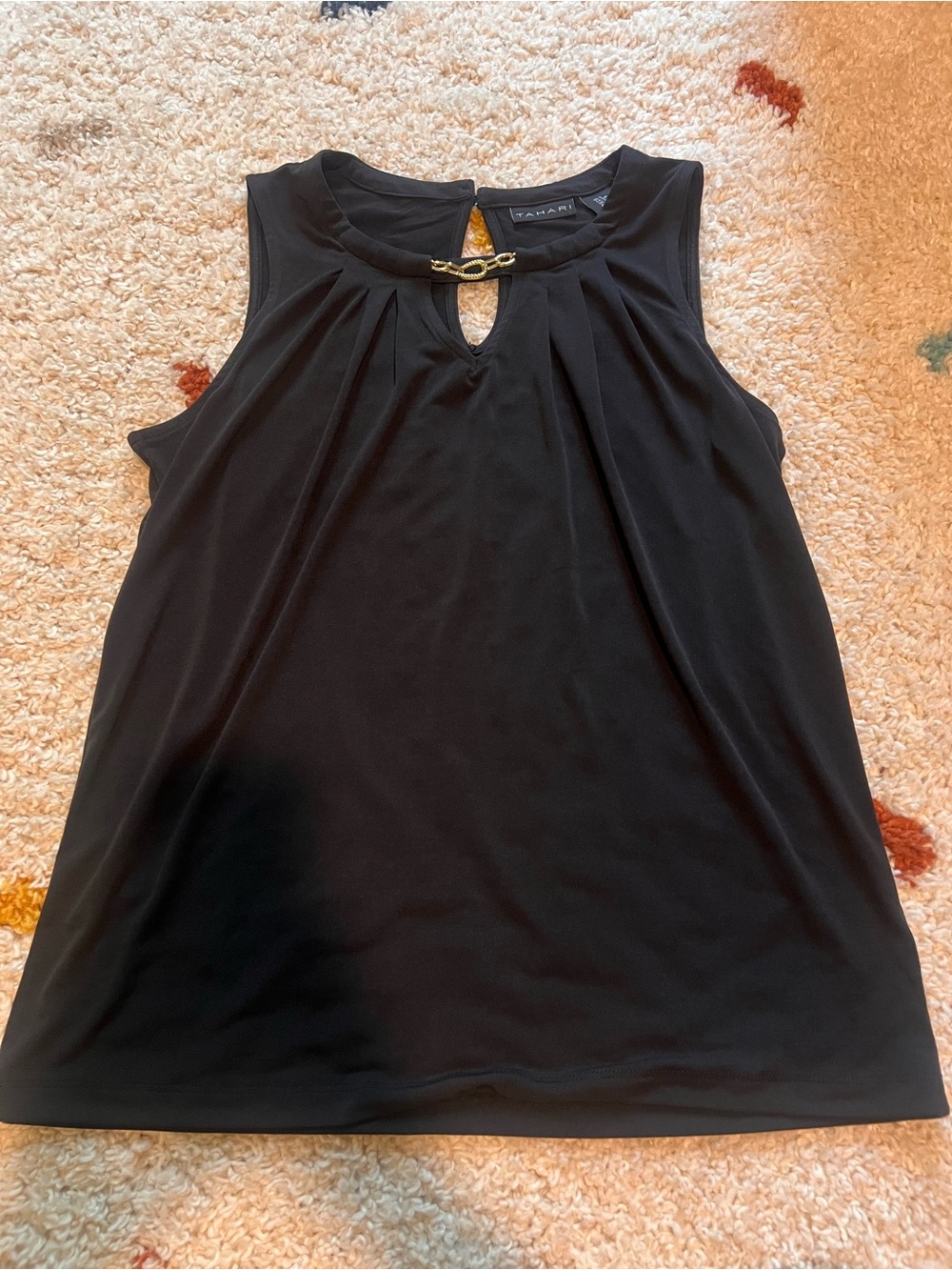 Tahari Black Sleeveless Keyhole Top